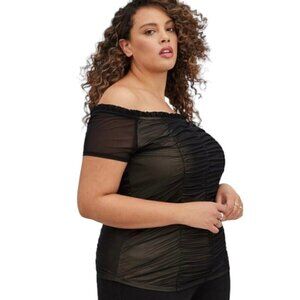 TORRID Ruched Off-Shoulder Blouse - Mesh Black - Size 2X